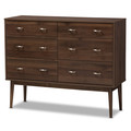 Baxton Studio Disa Mid-Century Modern Walnut Brown Finished 6-Drawer Dresser 142-8006